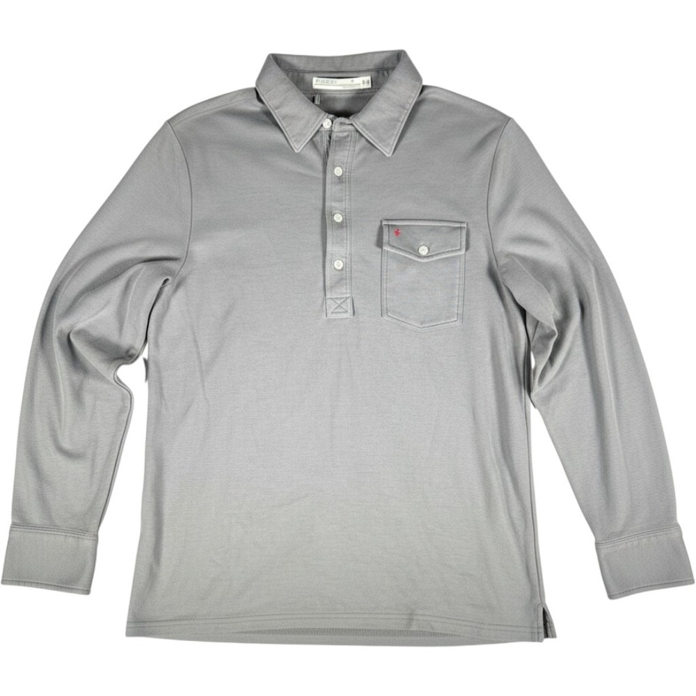 Criquet Mens Long Sleeve Polo Shirt Grey Pima Cotton Pique Size M